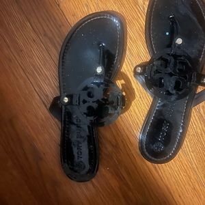 Tory Burch Black Patent Leather Miller Sandals 10